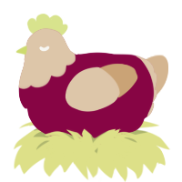 A maroon and beige chicken with a head pattern