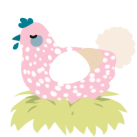 A rose and cream chicken with a speckle pattern