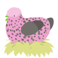 A pink and grey chicken with a speckle pattern