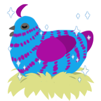 Sparkle, a sky and plum chicken with a bar pattern
