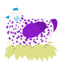 Snow Grape Jr, a white and violet chicken with a speckle pattern