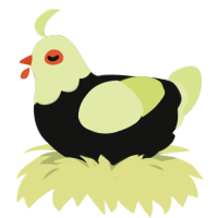 Magnet, a black and lemon chicken with a head pattern