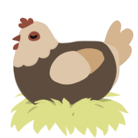 A bark and beige chicken with a head pattern