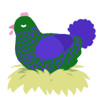 A leaf and indigo chicken with a lace pattern