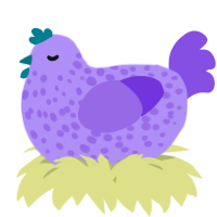 A lilac and blurple chicken with a speckle pattern