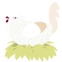 A white and cream chicken with a lace pattern