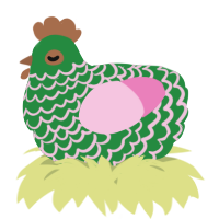 A viridian and pink chicken with a lace pattern