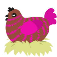 A russet and fuchsia chicken with a bar pattern