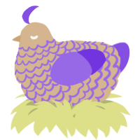 A beige and blurple chicken with a lace pattern
