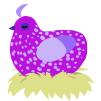 Hao, a amethyst and lilac chicken with a speckle pattern