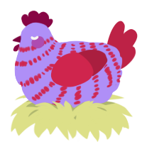 A lilac and crimson chicken with a bar pattern