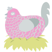 BOIL, a pink and silver chicken with a lace pattern