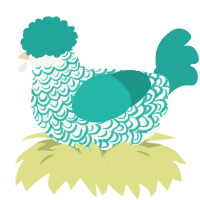 The Merlion, a white and turquoise chicken with a double-lace pattern