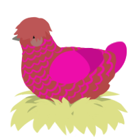 A red and fuchsia chicken with a lace pattern