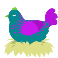 A teal and amethyst chicken with a half-lace pattern
