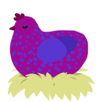 A plum and indigo chicken with a speckle pattern