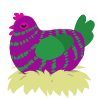 A plum and viridian chicken with a bar pattern