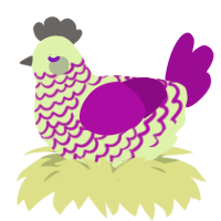 Evil Chuckling, a apple and plum chicken with a lace pattern
