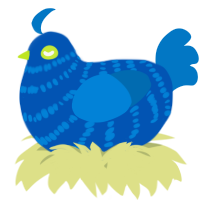 A ultramarine and sapphire chicken with a bar pattern