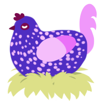A indigo and lavender chicken with a speckle pattern