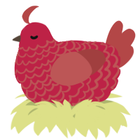 A crimson and red chicken with a lace pattern