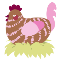 A brown and pink chicken with a bar pattern