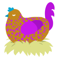 A ochre and amethyst chicken with a speckle pattern