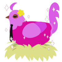 UNI, a fuchsia and orchid chicken with a head pattern