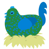 A viridian and sapphire chicken with a speckle pattern