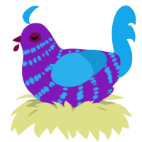 Bawksalot, a violet and sky chicken with a bar pattern