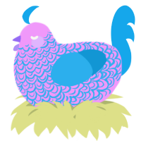 A lavender and sky chicken with a double-lace pattern