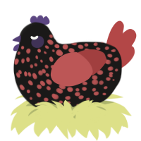 A sable and red chicken with a speckle pattern