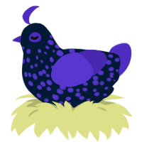 A tumblr and indigo chicken with a speckle pattern