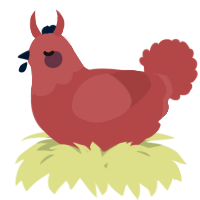 A red chicken with a head pattern
