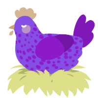A blurple and violet chicken with a speckle pattern