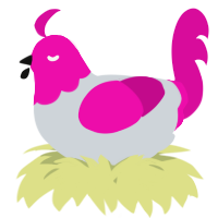A mist and fuchsia chicken with a head pattern