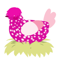 A fuchsia and rose chicken with a speckle pattern