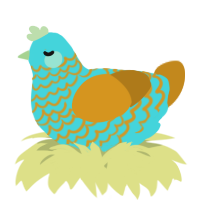 A aqua and ochre chicken with a lace pattern