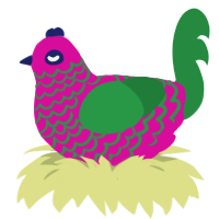 A fuchsia and viridian chicken with a lace pattern
