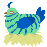 A spring and ultramarine chicken with a bar pattern
