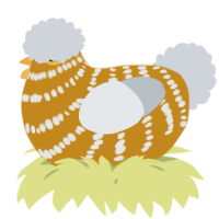 A ochre and mist chicken with a bar pattern