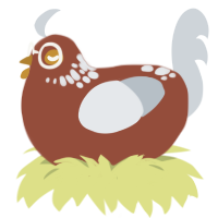 wise old owl, a russet and mist chicken with a neck-speckle pattern