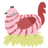 A rose and red chicken with a bar pattern