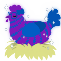 Milia, a violet and ultramarine chicken with a bar pattern