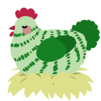 A gluppy and leaf chicken with a bar pattern