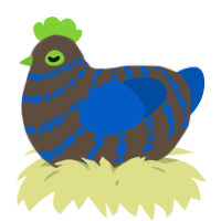 A bark and ultramarine chicken with a bar pattern