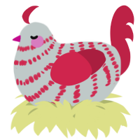 A silver and crimson chicken with a bar pattern