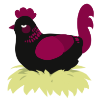 A black and maroon chicken with a neck-band pattern