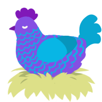 A blurple and cerulean chicken with a lace pattern
