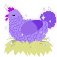 A lilac and blurple chicken with a lace pattern